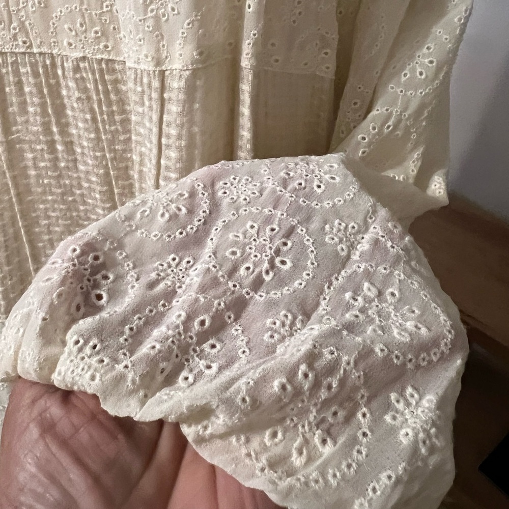 Free People Gemma Eyelet Lace Midi Dress XS Cream Cottage Core Prairie Romantic - Picture 8 of 16